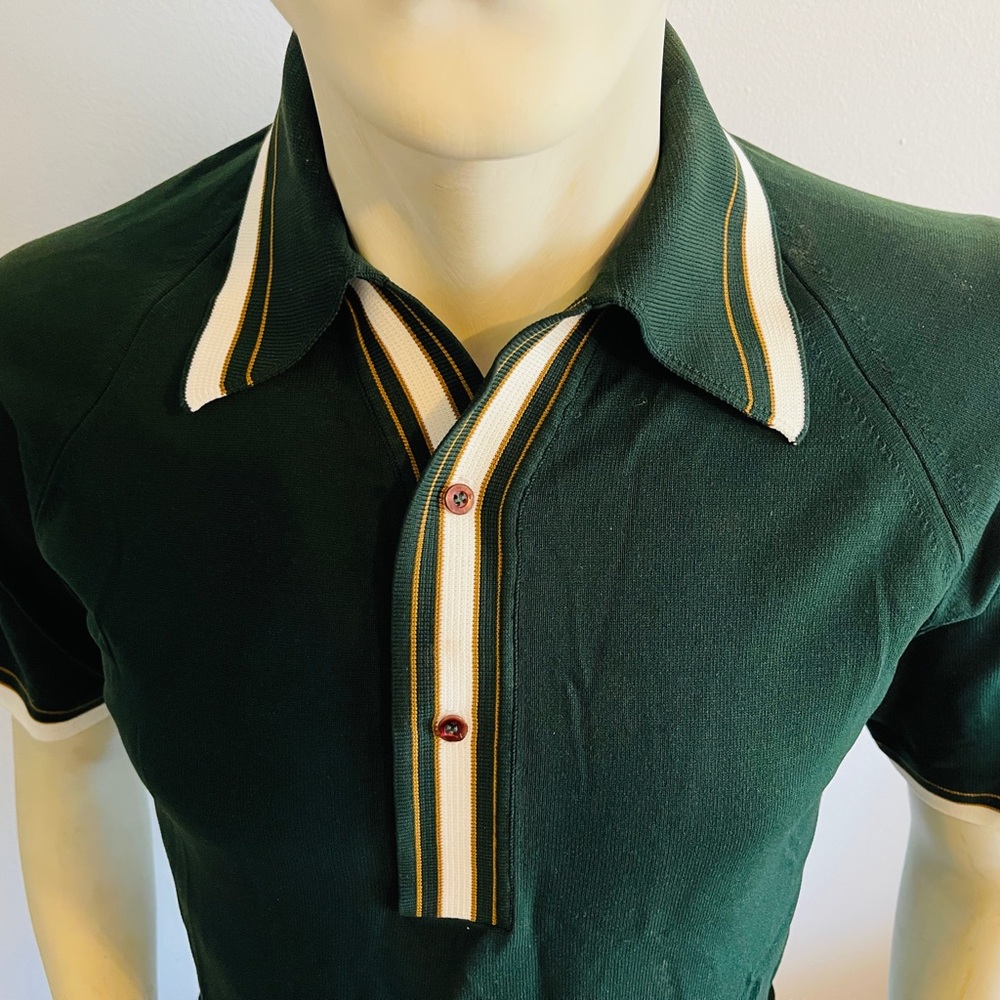 Men’s/ Unisex Puritan, Dark Green with White and Gold lining, Polo T-Shirt